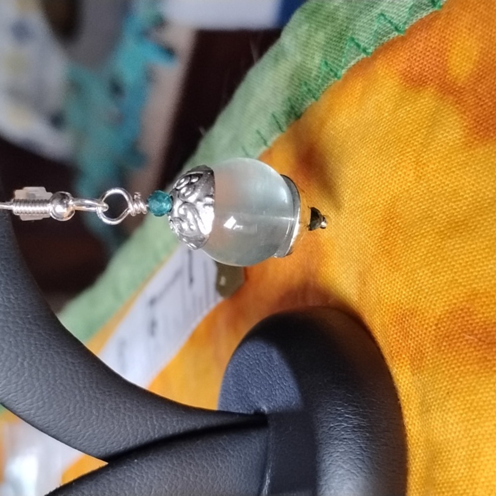Hand Crafted Fluorite And Neon Apatite Silver Earrings - Picture 2 of 8